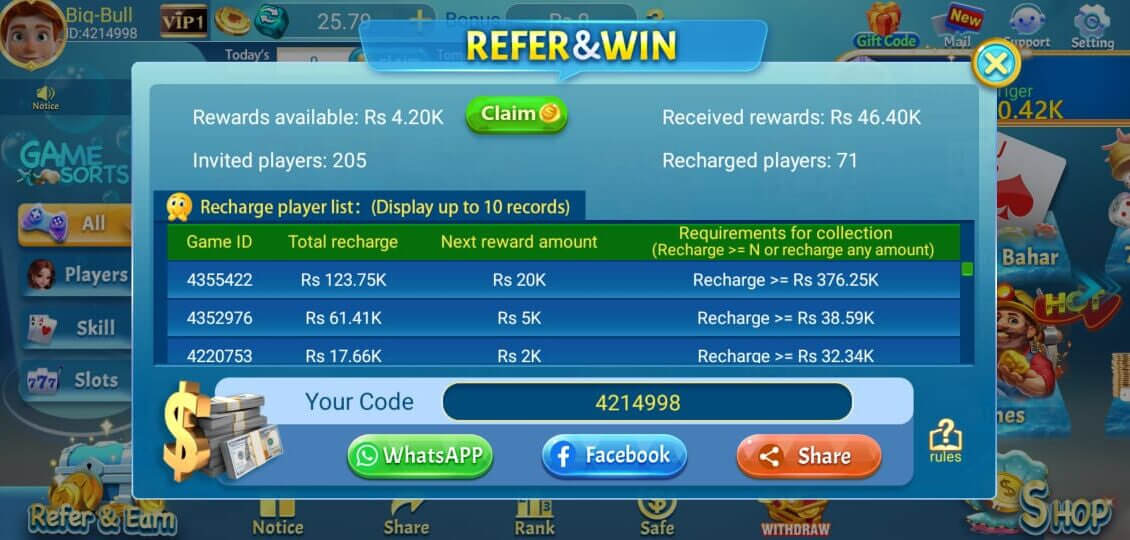 3 Patti Pearl Share & Invite - Earn rewards for every friend who registers and recharges